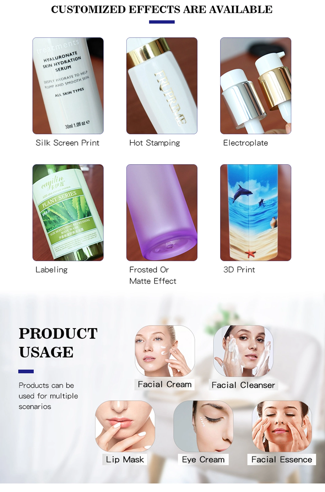 Luxury Skincare Packaging Plastic 30ml 50ml 80ml 100ml Acrylic Cosmetic Cream Jars and Lotion Bottles
