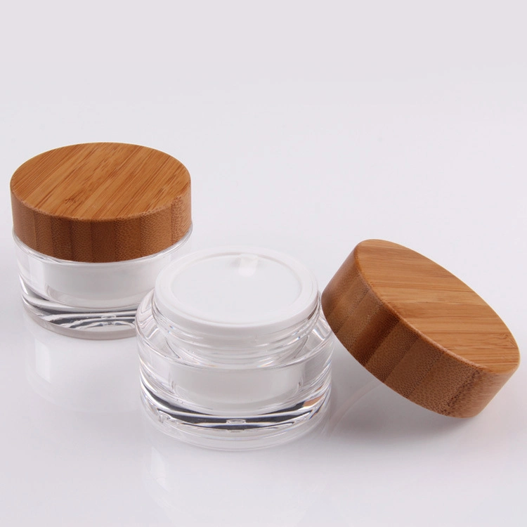High Quality 15g 30g 50g 80g 100g White Cosmetic Acrylic Jar with Bamboo Cap