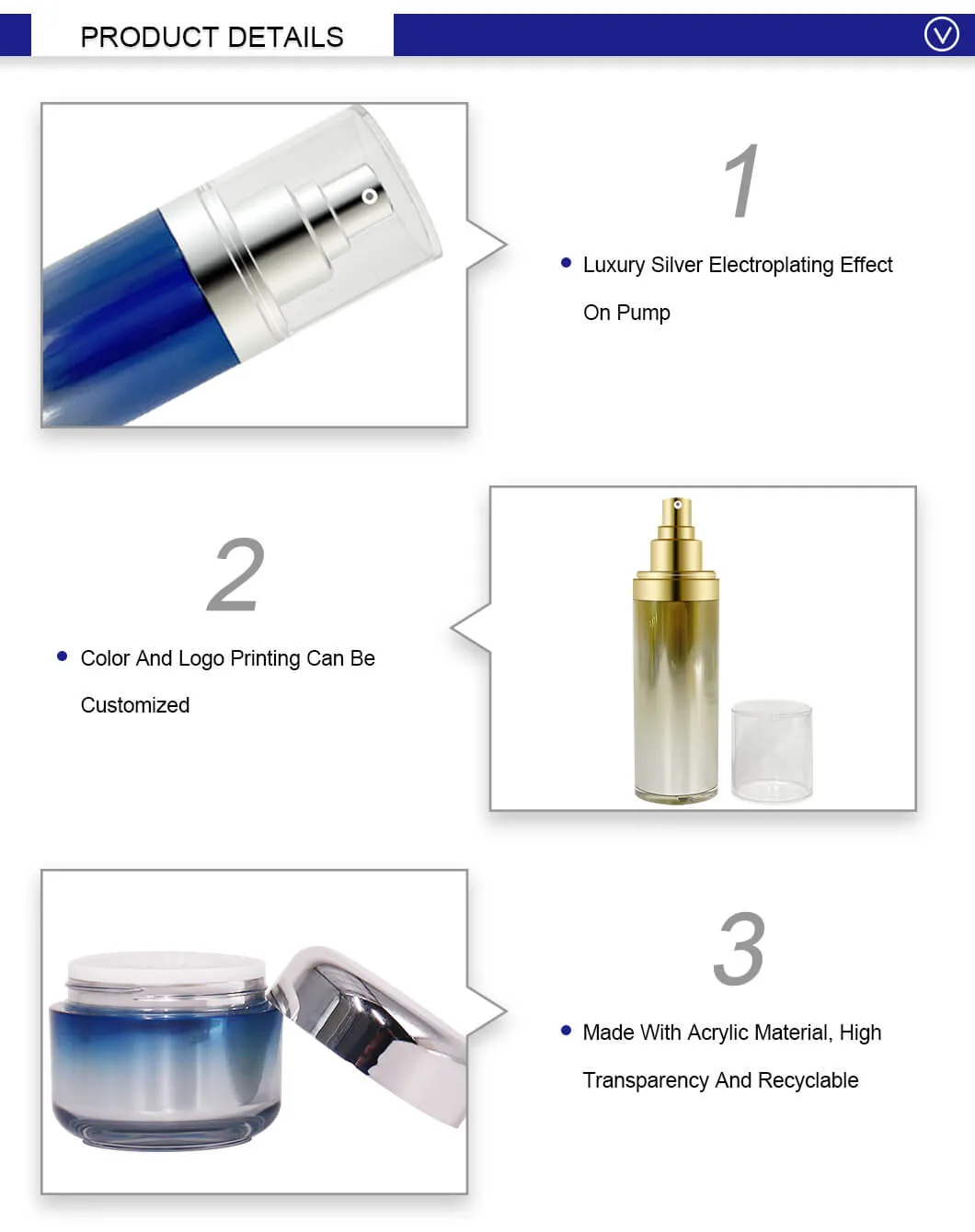 Eco Friendly Acrylic Lotion Pump Bottle and Jars in Competitive Price