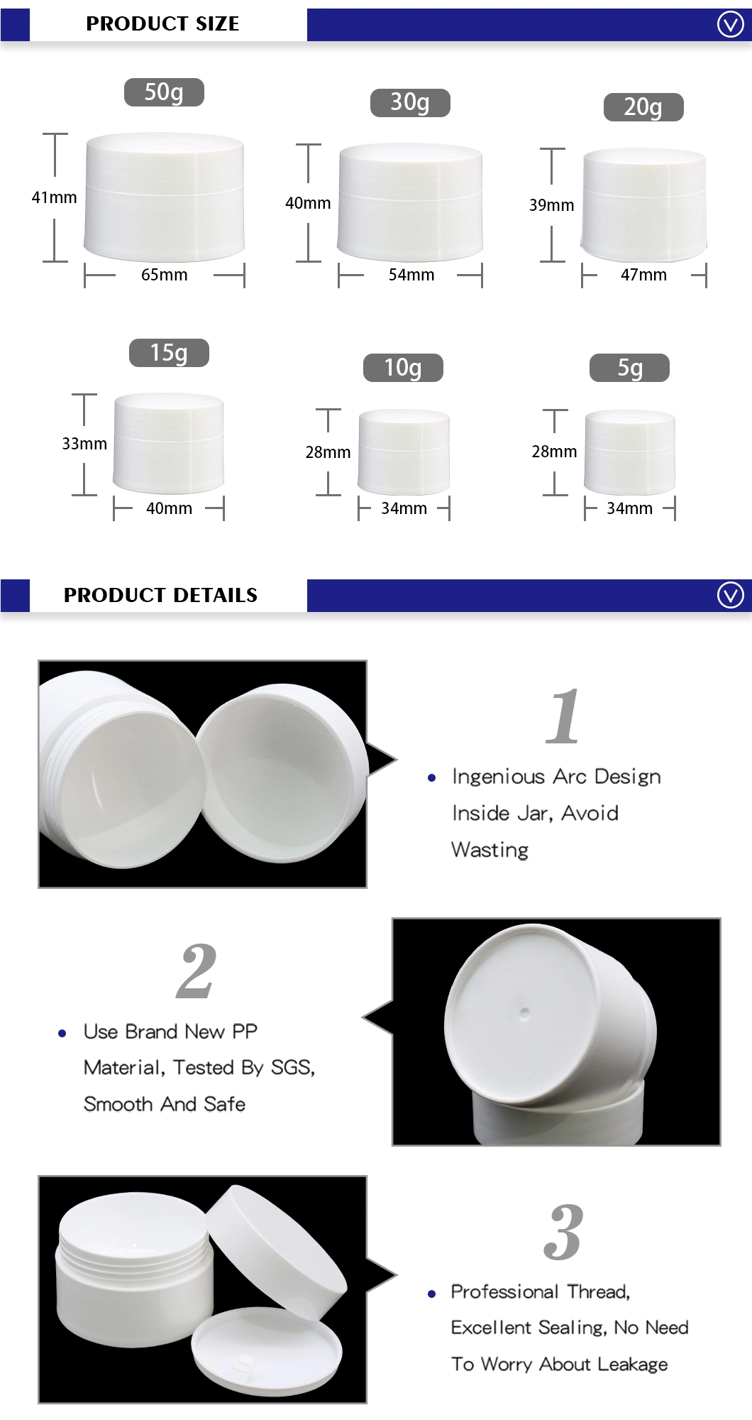 OEM Custom 5g 10g 15g 20g 30g 50g PP Round Cosmetic Packaging Plastic Face Cream Jar