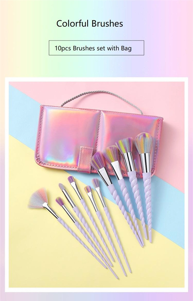 New Unicorn Colorful Rainbow Makeup Brushes Acrylic Handle Synthetic Hair Foundation Powder Beauty Makeup Tools Cosmetics Brush Set