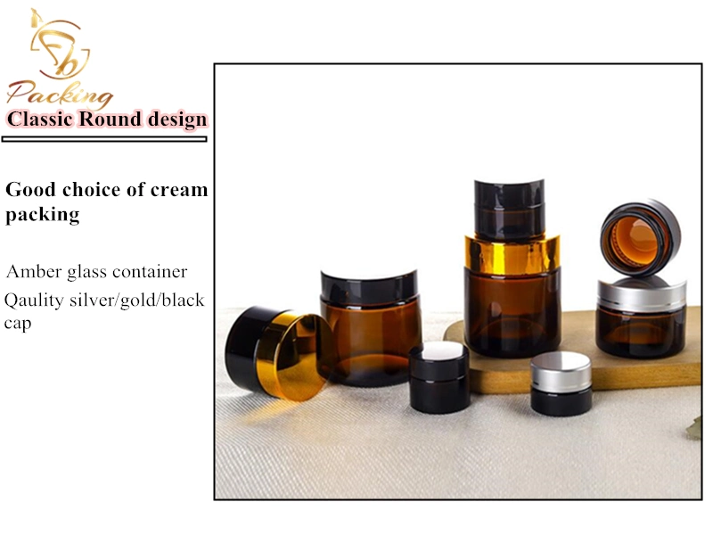 Round 10g Amber Glass Cosmetic Jar Wholesale with Quality PP Black Cap for Eye Cream Sample