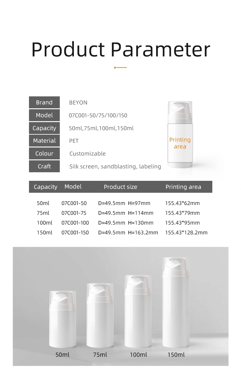 Cylindrical 100ml Cosmetic White PP Plastic Airless Pump Bottle with Snap Lotion Pum