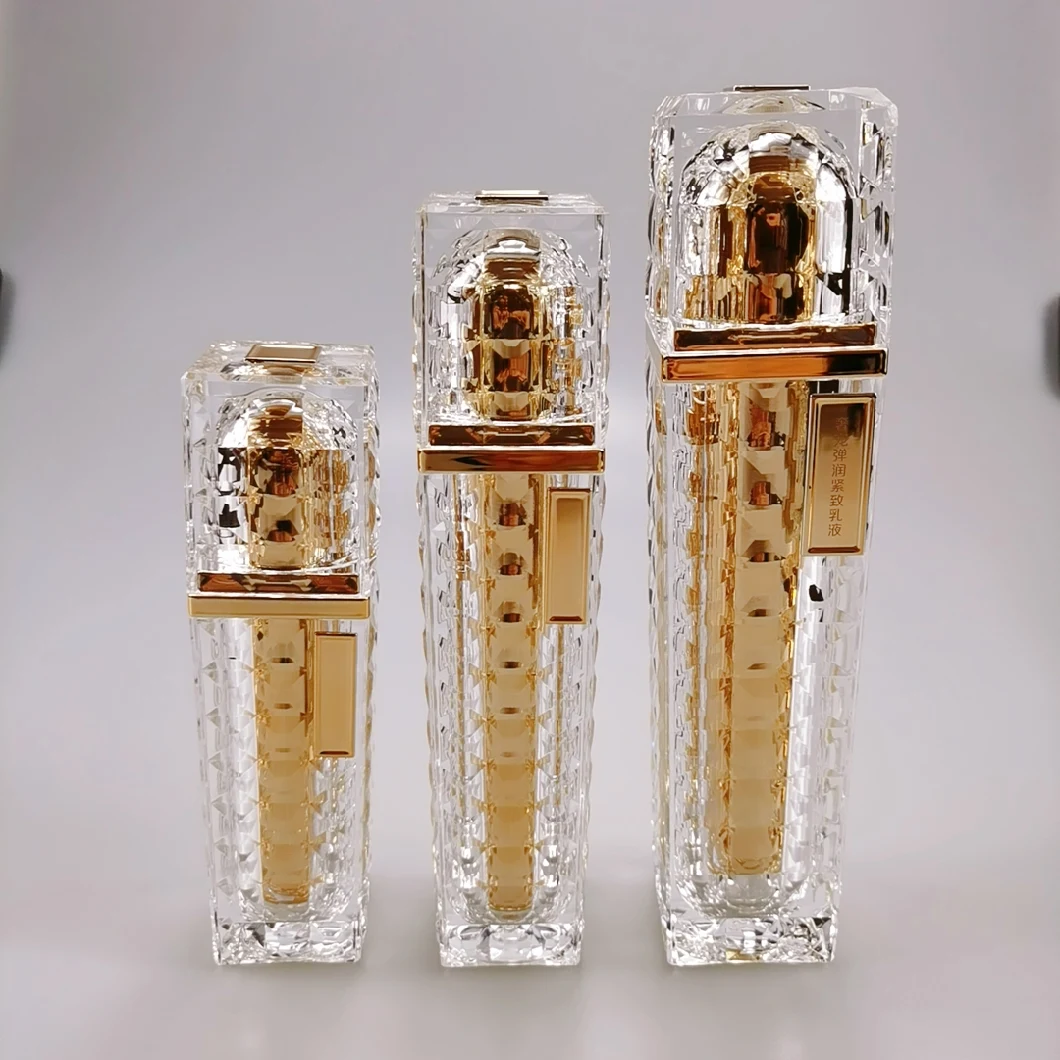 40ml 60ml 100ml Customized Sell Wellluxury Square Golden Cosmetic Acrylic Lotion Pump Bottle