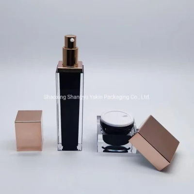 Luxury Black Square Empty Acrylic Skincare Jar and Pump Bottle Cosmetic Packaging Set